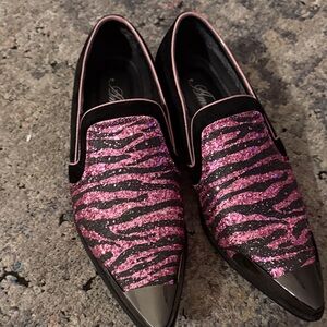 Pink Glitter Zebra Print Men’s Loafers